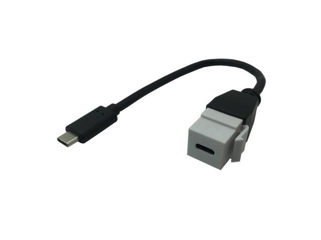 Wall Plate Outlet USB 3.1 Type C Keystone Male to Female Jack Coupler Inserts Socket Cable Port Extension Connector White Black (White)