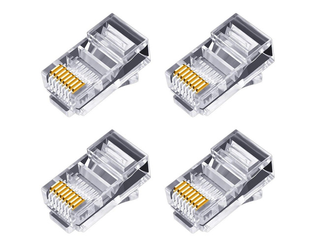 100Pcs RJ45 Connector 6U Gold Plated Pass Through Ethernet Cables Module Plug Network RJ-45 Crystal Heads Cat5 Cat5E