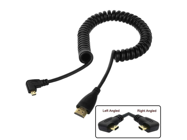 FOR Stretch Spring Left Right Angled 90 Degree Micro HDTV to HDTV Male HDTV Cable