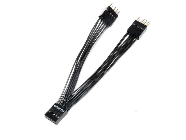 For Motherboard Audio HD Extension Cable 9Pin 1 Female to 2 Male Y Splitter Cable Black for PC DIY 10cm