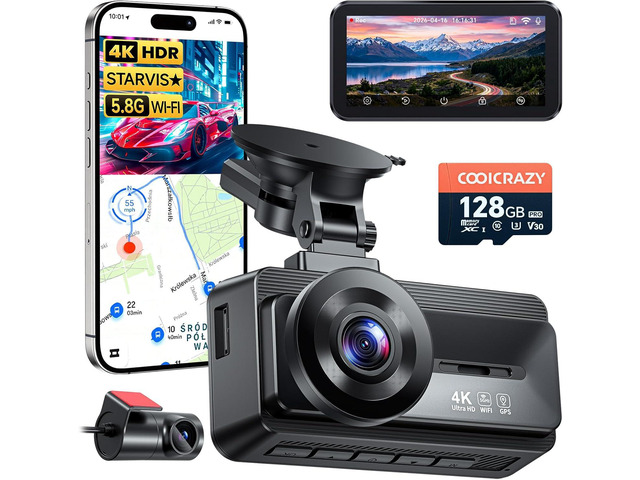 4K Dash Cam Front and Rear, STARVIS Sensor, Free 128GB Card Included, 5GHz WiFi-up to 20MB/s, Dual Dash Camera for Cars, Built-in GPS, G-Sensor,...