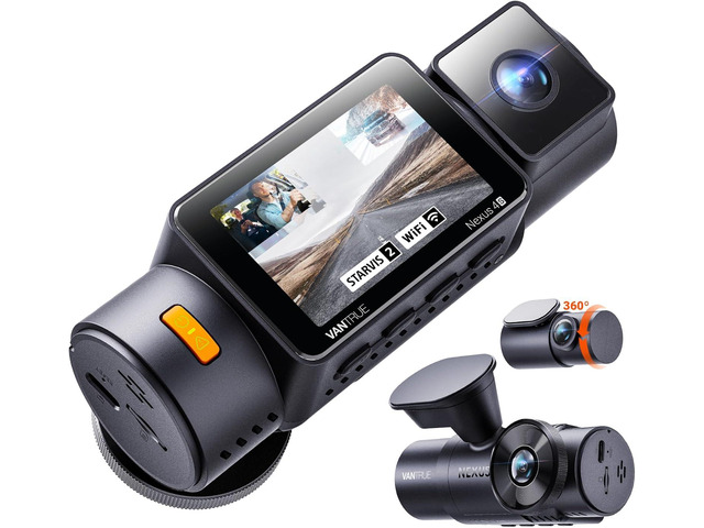 Vantrue New N4S 3 Channel Dash Cam, STARVIS 2 Night Vision, Front Rear Inside Dashcam for Cars, Front and Rear Dual Channel, PlatePix Tech, Parking...