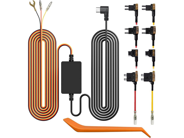 USB C 4A Acc Hardwire Kit 11.48ft for All Dash Cams, Converting 12V-24V to 5V, with Battery Drain Protection