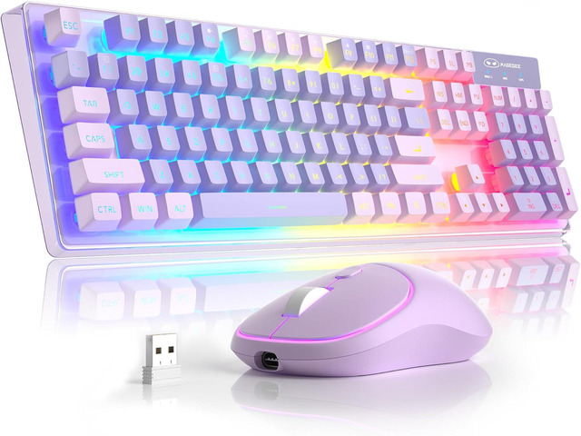MageGee V550 Wireless Gaming Keyboard and Mouse, 2.4G Full-Sized RGB LED Computer Keyboards with Transparent Shell, Rechargeable Quiet Cordless...
