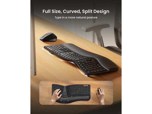 ProtoArc Ergonomic Wireless Keyboard Mouse, EKM01 Plus Full Size Ergo Bluetooth Keyboard Mouse Combo, Split Design, Wrist Rest, Multi-Device,...