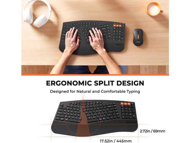MEETION Ergonomic Keyboard and Mouse, Multi-Device Bluetooth Keyboard and Mouse Wireless, 4 DPI Adjustable Mouse, Full-Sized Split Keyboard, for...