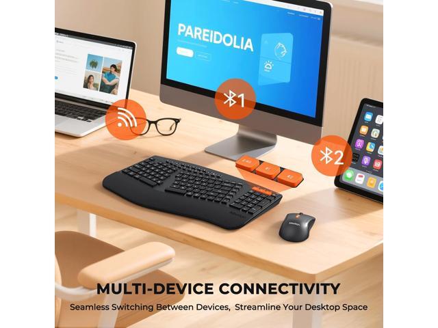 MEETION Ergonomic Keyboard and Mouse, Multi-Device Bluetooth Keyboard and Mouse Wireless, 4 DPI Adjustable Mouse, Full-Sized Split Keyboard, for...