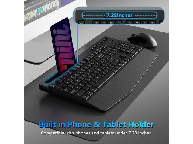 Wireless Keyboard and Mouse Combo, Full-Sized Ergonomic Keyboard with Wrist Rest, Phone Holder, Sleep Mode, Silent 2.4GHz Cordless Keyboard Mouse...
