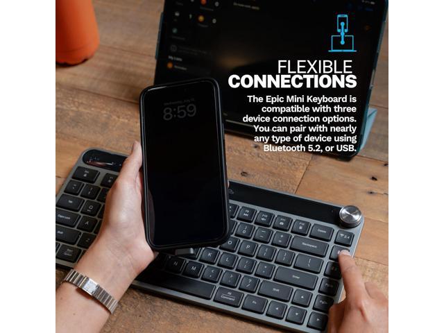 JLab Epic Mini Wireless Keyboard, Black, 108 Keys, Connect Via Bluetooth or USB Wireless Dongle, Multi-Device Toggle, Soft Touch Keys, Smart Media...