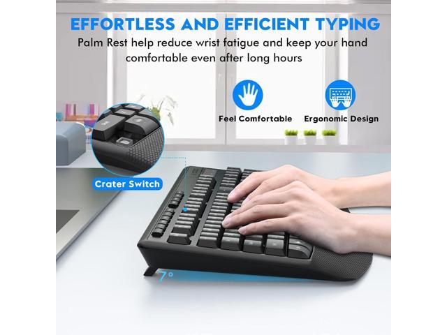 Wireless Keyboard and Mouse Combo, E-YOOSO 2.4GHz Full Sized Ergonomic Wireless Keyboard with Wrist Rest, 3 DPI Adjustable and 6 Buttons Cordless...
