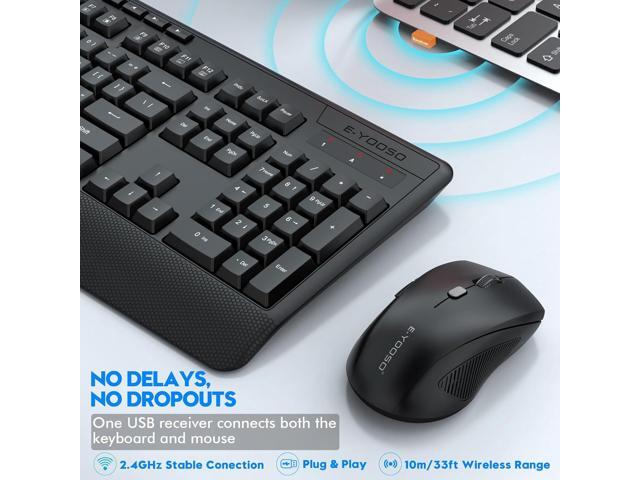 Wireless Keyboard and Mouse Combo, E-YOOSO 2.4GHz Full Sized Ergonomic Wireless Keyboard with Wrist Rest, 3 DPI Adjustable and 6 Buttons Cordless...