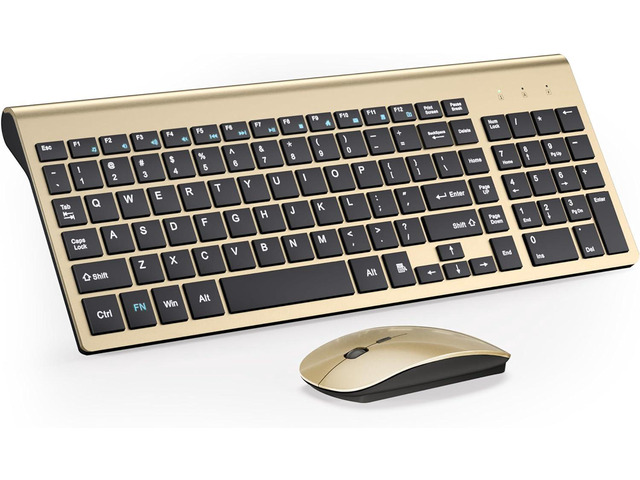 Wireless Keyboard and Mouse Ultra Slim Combo, TopMate 2.4G Silent Compact USB 2400DPI Mouse and Scissor Switch Keyboard Set with Cover, Batteries...
