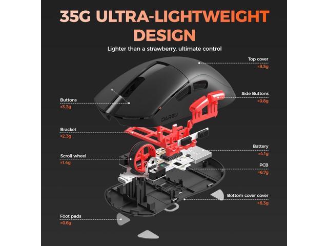 DAREU A950 Wing 8K Lightweight Wireless Gaming Mouse 1.23oz (35g), Custom PAW3950 30K Optical Sensor, Wired/Wireless Dual 8k Polling Rate,...