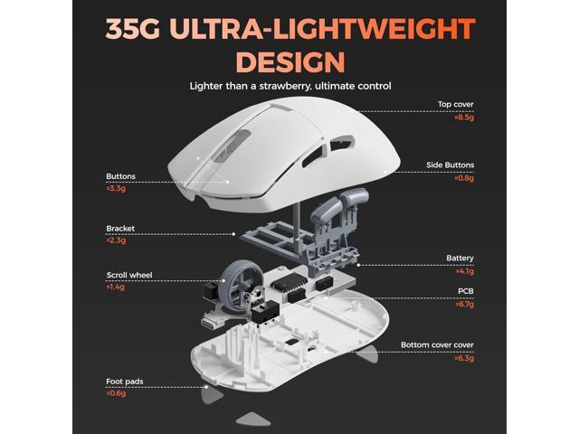 DAREU A950 Wing 8K Lightweight Wireless Gaming Mouse 1.23oz (35g), Custom PAW3950 30K Optical Sensor, Wired/Wireless Dual 8k Polling Rate,...