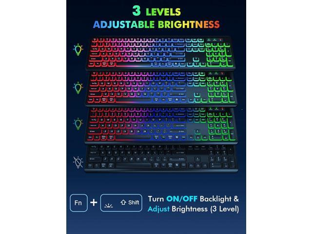 Wireless Keyboard and Mouse Combo - RGB Backlit, Rechargeable & Light Up Letters, Full-Size, Ergonomic Tilt Angle, Sleep Mode, 2.4GHz Quiet...