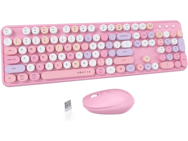 UBOTIE Colorful Wireless Keyboard and Mouse Combo (Pink-Colorful)