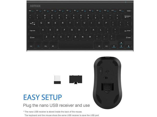 Arteck 2.4G Wireless Keyboard and Mouse Combo Ultra Compact Slim Stainless Full Size Keyboard and Ergonomic Mouse for Computer/Desktop/PC/Laptop...