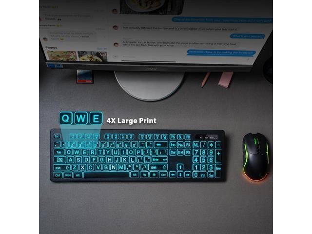 Backlit Large Print Wireless Keyboard and Mouse Combo, 2.4G Full Size Keyboards with Light Up Large Keys, Oversize Letters Keys Easy to See and...