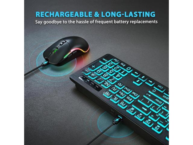 Backlit Large Print Wireless Keyboard and Mouse Combo, 2.4G Full Size Keyboards with Light Up Large Keys, Oversize Letters Keys Easy to See and...
