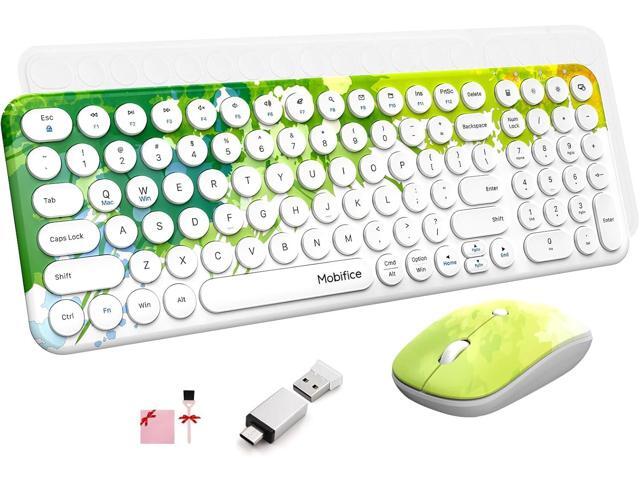 2.4G Wireless Keyboard and Mouse Combo Slim Cute Cordless Compact Size Silent Retro Keyboard and Mouse Set for PC...