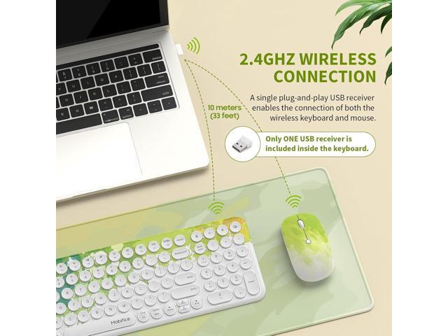 2.4G Wireless Keyboard and Mouse Combo Slim Cute Cordless Compact Size Silent Retro Keyboard and Mouse Set for PC...
