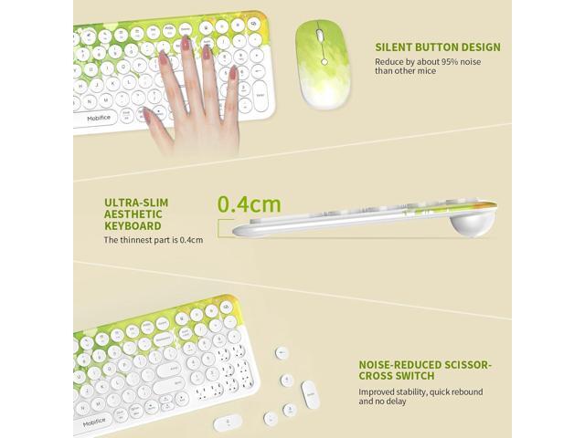 2.4G Wireless Keyboard and Mouse Combo Slim Cute Cordless Compact Size Silent Retro Keyboard and Mouse Set for PC...