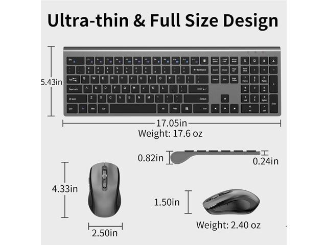 Keyboard and Mouse Wireless, Slim Full Size Keyboard with Calculator Button, Fn Lock, Silent Computer Mouse with Side Button, 2400 DPI, 2.4G USB...