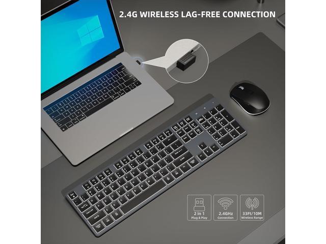 Quiet Wireless Keyboard and Mouse Backlit, Rechargeable Silent Flat Keyboard Mouse Combo, Jiggle Mouse, 2.4GHz Cordless Slim Keyboard Mouse for...