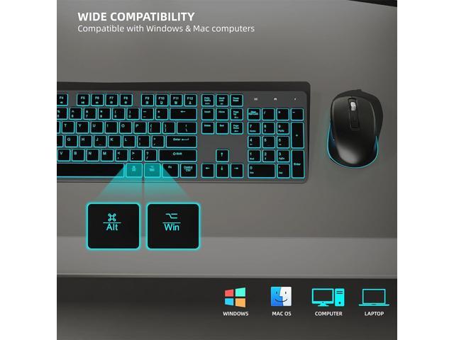 Quiet Wireless Keyboard and Mouse Backlit, Rechargeable Silent Flat Keyboard Mouse Combo, Jiggle Mouse, 2.4GHz Cordless Slim Keyboard Mouse for...