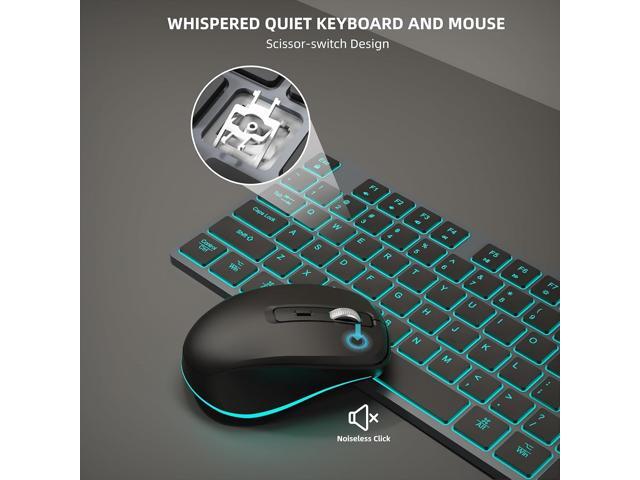 Quiet Wireless Keyboard and Mouse Backlit, Rechargeable Silent Flat Keyboard Mouse Combo, Jiggle Mouse, 2.4GHz Cordless Slim Keyboard Mouse for...