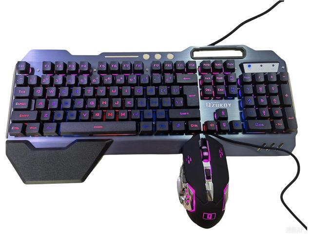 RGB Backlit Gaming Keyboard and Mouse Set 16 Lighting Modes, 2400DPI 4-Button Optical Mouse, Mouse Pad & Phone Holder Ergonomic Wrist Support Black