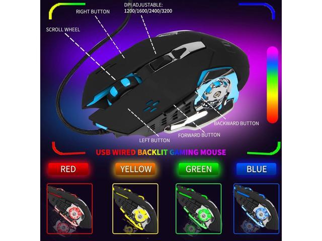 RGB Backlit Gaming Keyboard and Mouse Set 16 Lighting Modes, 2400DPI 4-Button Optical Mouse, Mouse Pad & Phone Holder Ergonomic Wrist Support Black