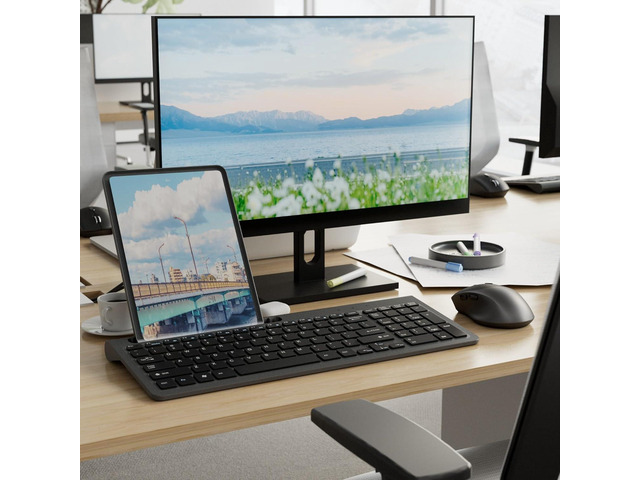 Wireless Keyboard and Mouse, Ergonomic Keyboard Mouse with Phone Holder, 2.4GHz Cordless Keyboard Mouse for Mac, Windows, PC, Laptop Black