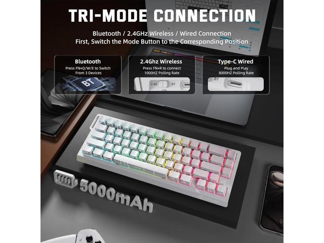 ATTACK SHARK X68 PRO HE Wireless Rapid Trigger Gaming Keyboard with Adjustable Actuation,8K Polling Rate,Hall Effect Magnetic Switch,Hot-Swap,RGB...