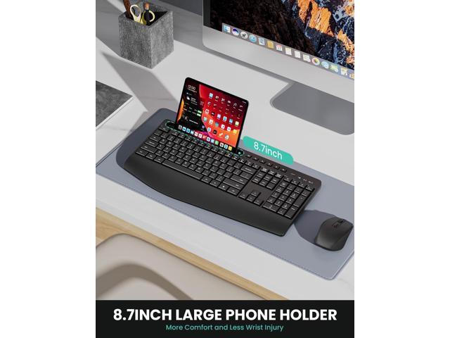 Ergonomic Wireless Keyboard and Mouse Combination, LIZRROT 2.4GHz Quiet Full Length Mouse and Keyboard, Wrist Stand, Phone Holder, Compatible with...