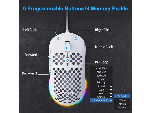 TMKB Falcon M1SE Ultralight Honeycomb Gaming Mouse, High-Precision 12800DPI Optical Sensor, 6 Programmable Buttons, Customizable RGB, Drag-Free...