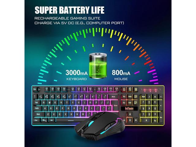RedThunder K10 Wireless Gaming Keyboard and Mouse Combo, LED Backlit Rechargeable 3800mAh Battery, Mechanical Feel Anti-ghosting Keyboard + 7D...