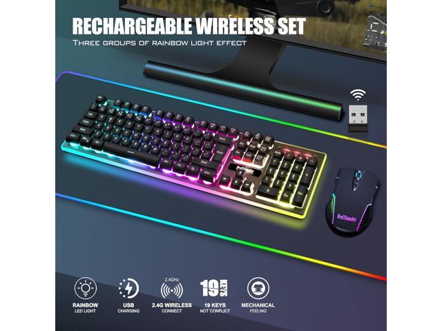 RedThunder K10 Wireless Gaming Keyboard and Mouse Combo, LED Backlit Rechargeable 3800mAh Battery, Mechanical Feel Anti-ghosting Keyboard + 7D...