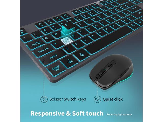 Quiet Wireless Keyboard and Mouse Backlit, Rechargeable Silent Flat Keyboard Mouse Combo, Jiggle Mouse, 2.4GHz Cordless Slim Keyboard Mouse for...