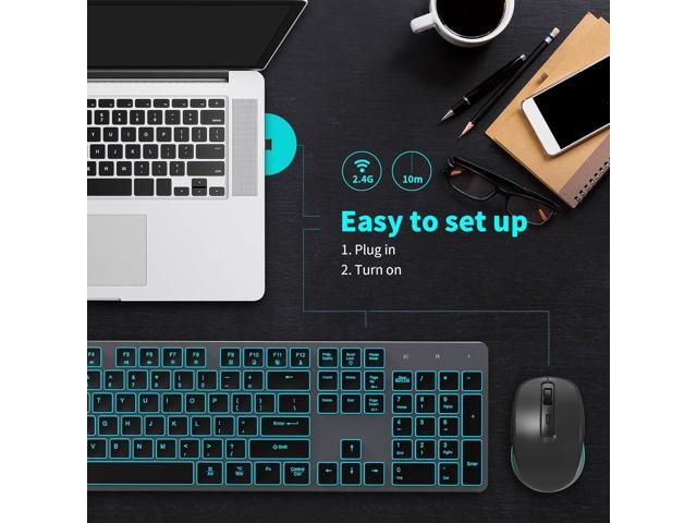 Quiet Wireless Keyboard and Mouse Backlit, Rechargeable Silent Flat Keyboard Mouse Combo, Jiggle Mouse, 2.4GHz Cordless Slim Keyboard Mouse for...