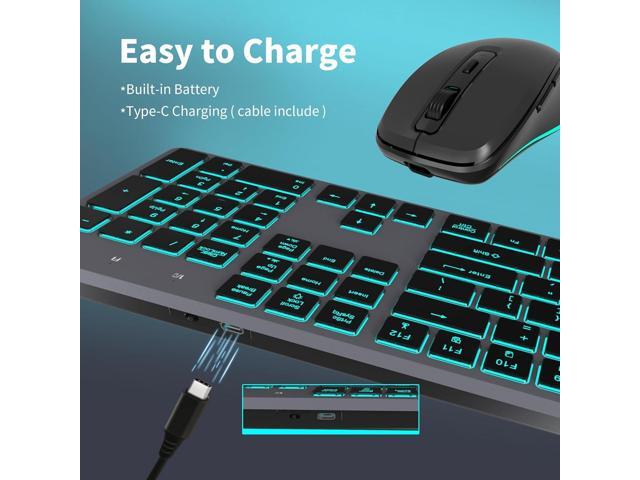 Quiet Wireless Keyboard and Mouse Backlit, Rechargeable Silent Flat Keyboard Mouse Combo, Jiggle Mouse, 2.4GHz Cordless Slim Keyboard Mouse for...