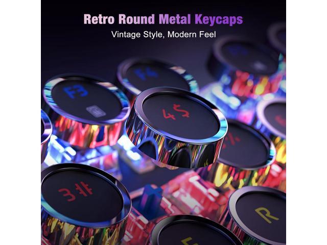 RisoPhy Typewriter Style Mechanical Gaming Keyboard, Metal Panel, Retro Punk Round Keycaps, Clicky Blue Switch, Rainbow LED Backlit, 104 Keys Wired...