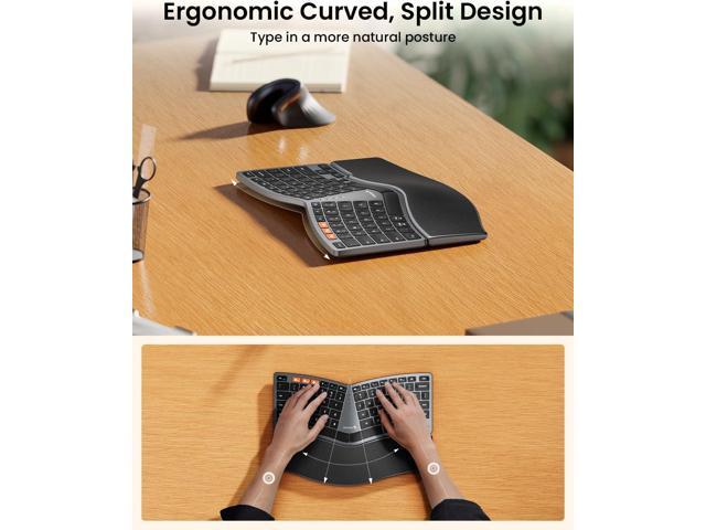ProtoArc Bluetooth Ergonomic Keyboard, EK04 Mini Compact Wireless Ergonomic Keyboard, Hard Palm Rest, Multi-Device, Split Design, Rechargeable,...
