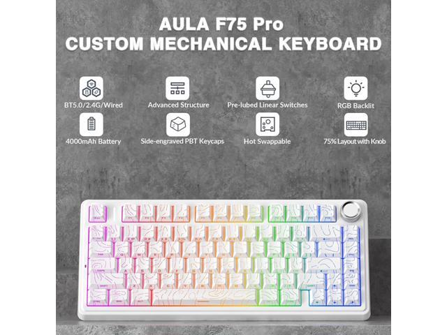 AULA F75 Pro Wireless Mechanical Keyboard with Knob,75% Hot Swappable Custom Gaming Keyboards,RGB Backlit,Pre-lubed Switches,Side Printed PBT...
