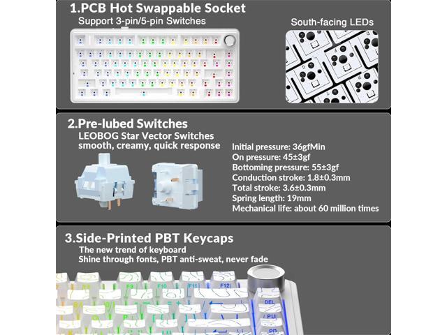AULA F75 Pro Wireless Mechanical Keyboard with Knob,75% Hot Swappable Custom Gaming Keyboards,RGB Backlit,Pre-lubed Switches,Side Printed PBT...