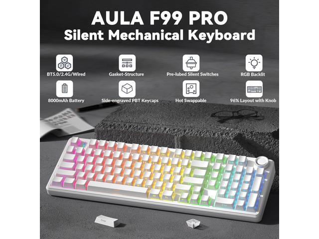 AULA F99 Pro Wireless Mechanical Keyboard-Silent Version,BT5.0/2.4GHz/USB-C Hot Swappable Custom Keyboard,Gasket Structure,Pre-lubed Linear...