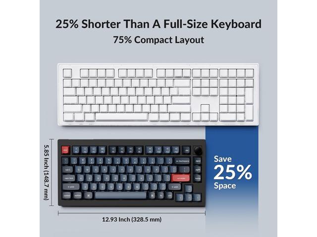 Keychron V1 Max 75% RGB Custom Mechanical Keyboard, 2.4Ghz/Bluetooth 5.1/Wired QMK/VIA Programmable Macro, Hot-Swappable Gateron Jupiter Red Switch...