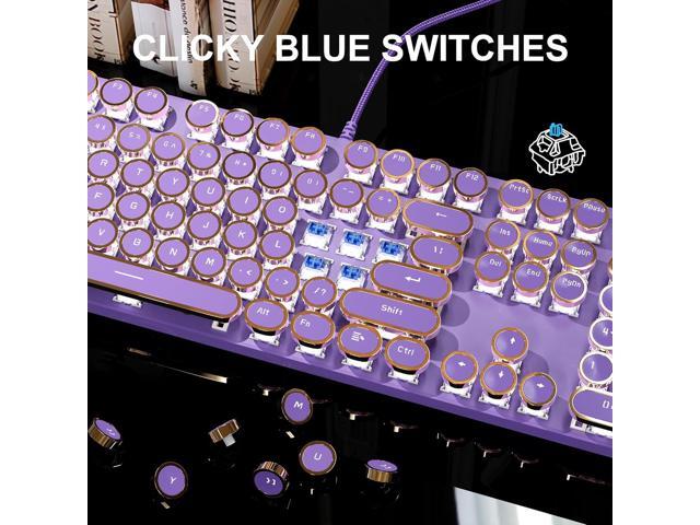 MageGee Typewriter Mechanical Gaming Keyboard, Retro Punk Purple Round Keycaps, 104 Keys LED White Backlit Wired Keyboards for Laptop MAC PC Gamer,...