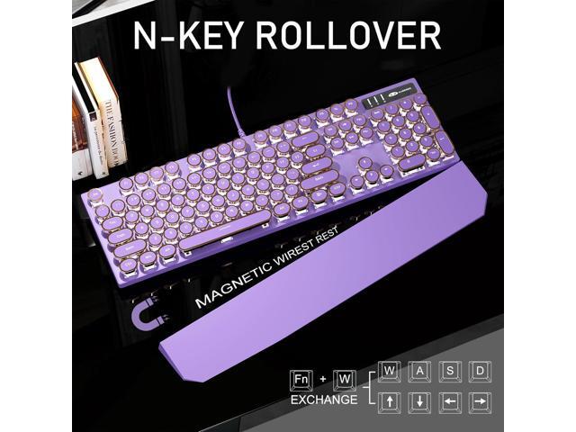 MageGee Typewriter Mechanical Gaming Keyboard, Retro Punk Purple Round Keycaps, 104 Keys LED White Backlit Wired Keyboards for Laptop MAC PC Gamer,...