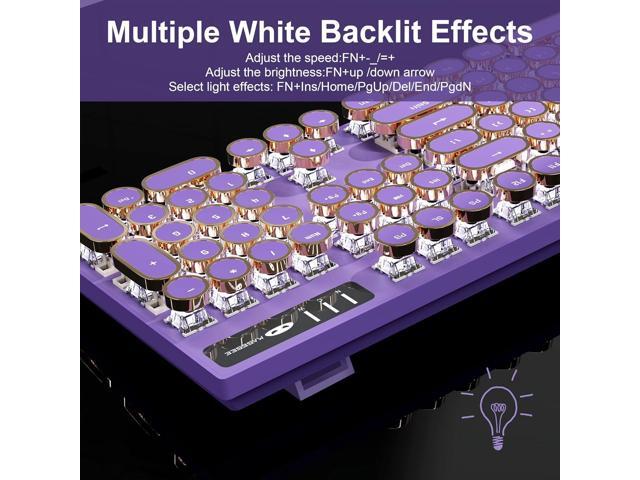 MageGee Typewriter Mechanical Gaming Keyboard, Retro Punk Purple Round Keycaps, 104 Keys LED White Backlit Wired Keyboards for Laptop MAC PC Gamer,...